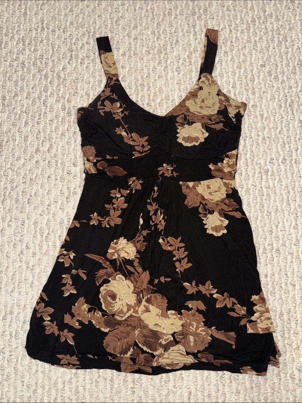 Kismet Black Tank Top with Brown & Cream Floral Print